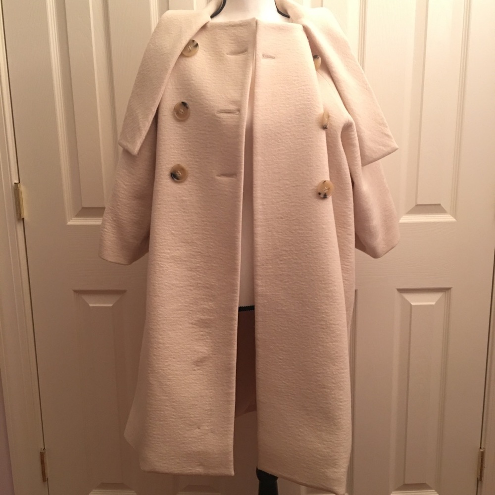 Theory cocoon Jackie o wool beige white wrap coat - Picture 3 of 8